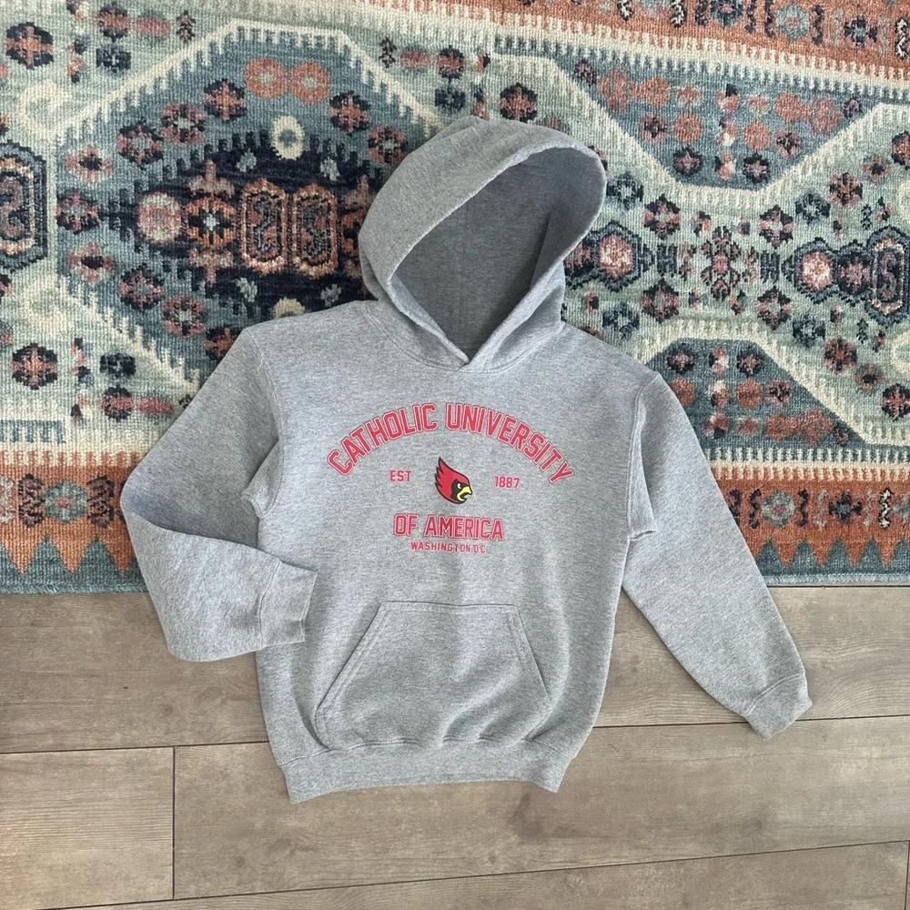 Catholic University Youth Graphic Hoodie Sweatshirt Size Small Gray